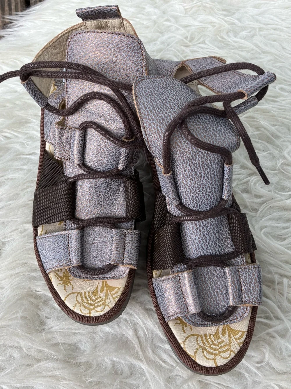🌺EXCELLENT CONDITION FLY LONDON leather  Lace-Up wedge platform sandals 🌺